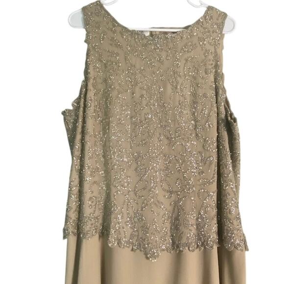 J Kara Beaded Sleeveless Gown Champagne 16W New With Tags Formal Evening Dress - Picture 2 of 3